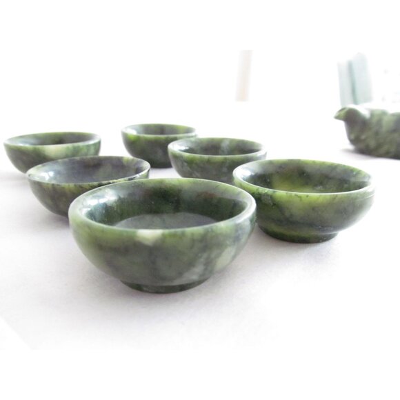 Vintage Asian Jade Teapot Cups and Tray Set in Original Box - Picture 12 of 16